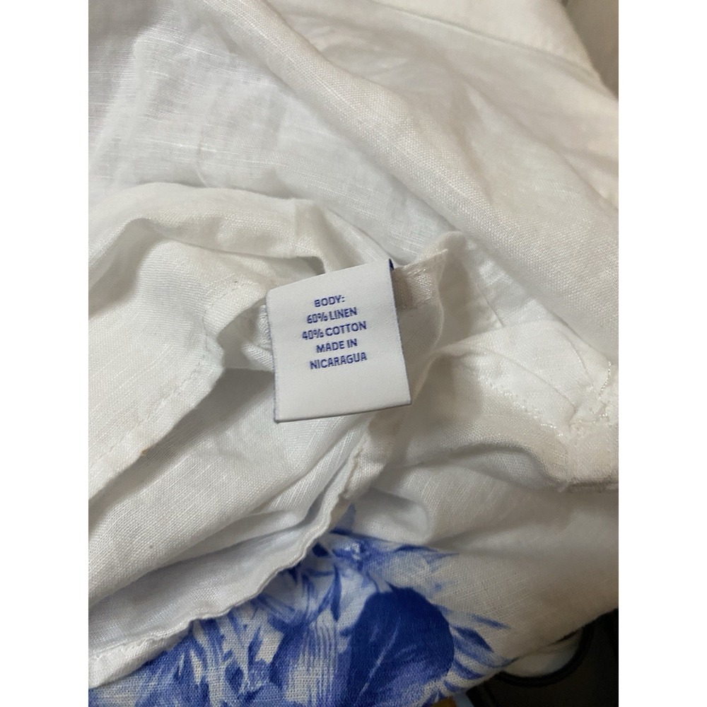 Caribbean Shirt Mens  L White Blue Floral Linen Blend Long Sleeve Button Front - Picture 4 of 4